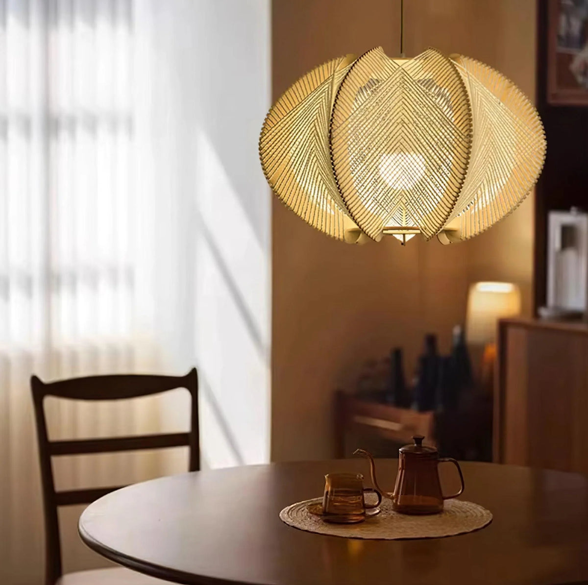 Pendant Light | Fabric Shade & Wood-Metal Frame | Multiple Sizes