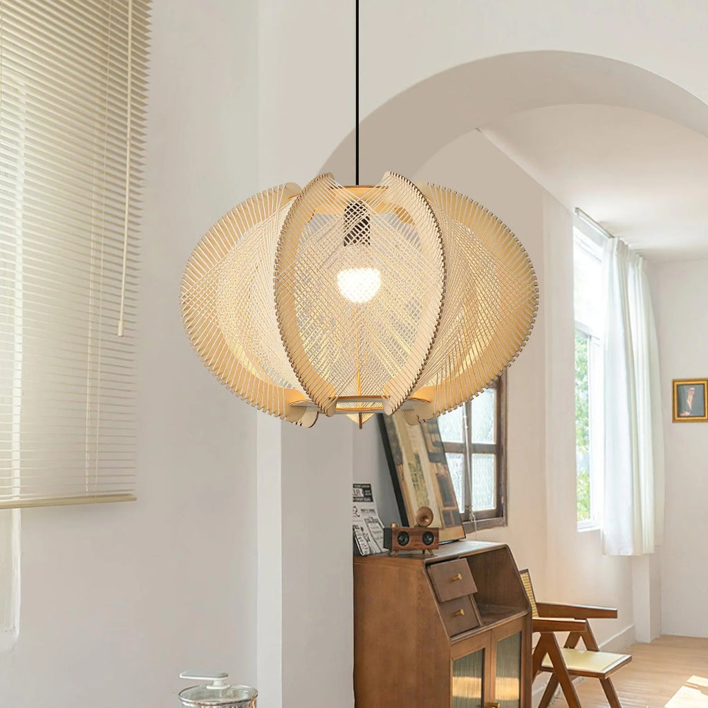 Pendant Light | Fabric Shade & Wood-Metal Frame | Multiple Sizes