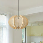 Pendant Light | Fabric Shade & Wood-Metal Frame | Multiple Sizes