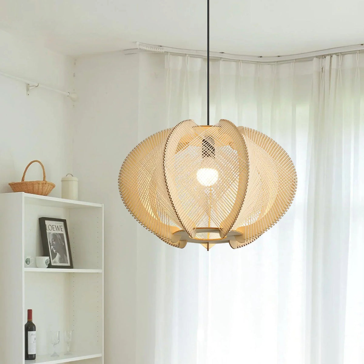 Pendant Light | Fabric Shade & Wood-Metal Frame | Multiple Sizes