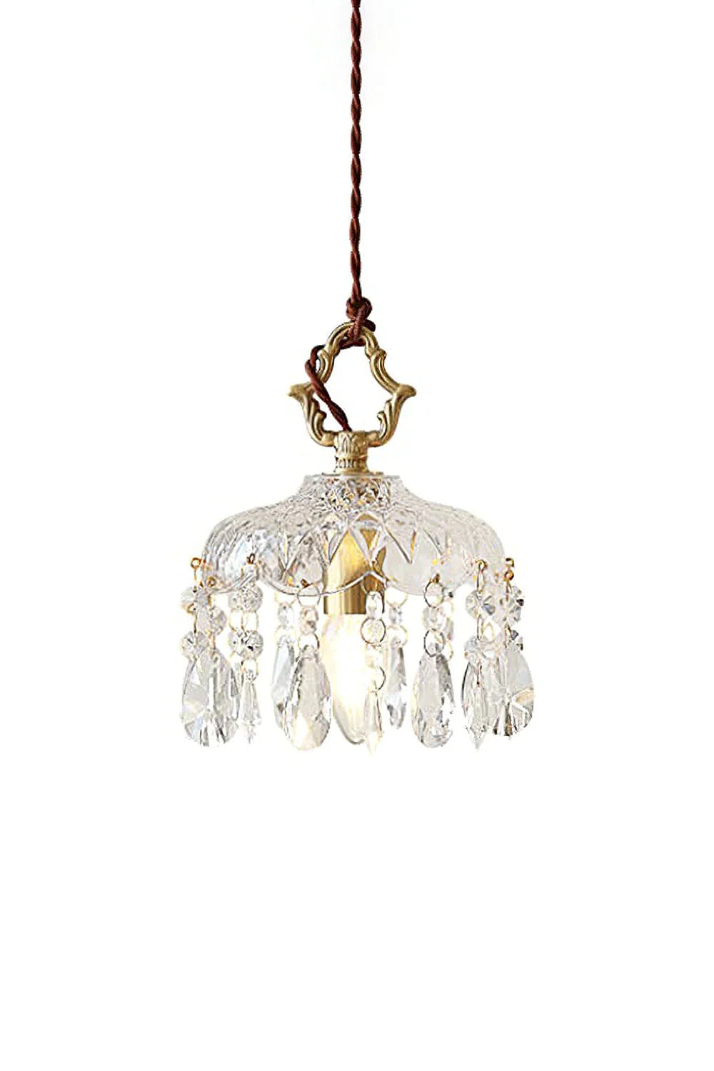 Pendant Light | Faceted Glass & Copper Accents | Crystal Embellishments