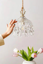 Pendant Light | Faceted Glass & Copper Accents | Crystal Embellishments