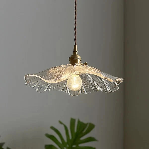 Pendant Light | Flower Glass Shade & Brass Details