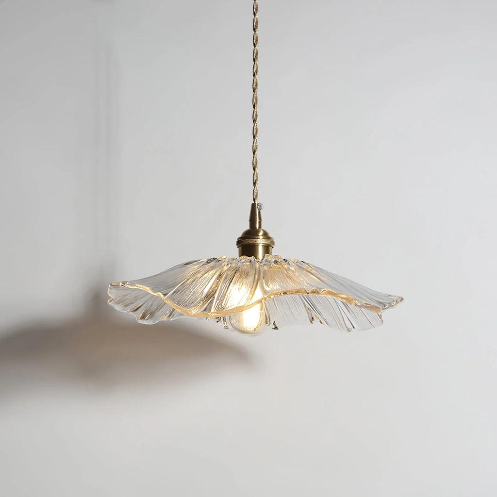 Pendant Light | Flower Glass Shade & Brass Details