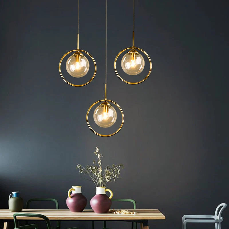 Pendant Light | Glass Shade & Metal Ring, Dimmable & 3-Colour Switch