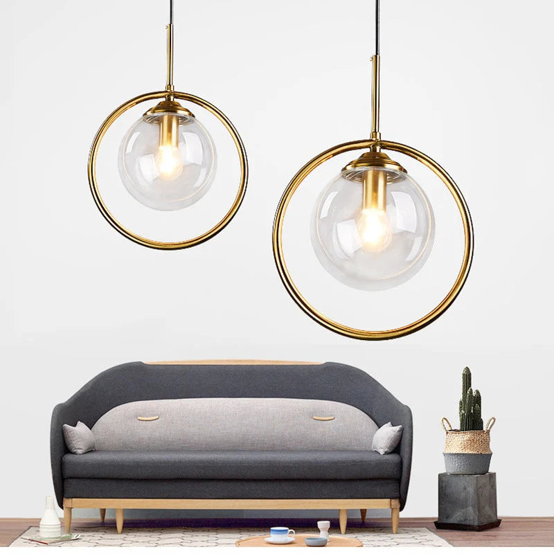 Pendant Light | Glass Shade & Metal Ring, Dimmable & 3-Colour Switch