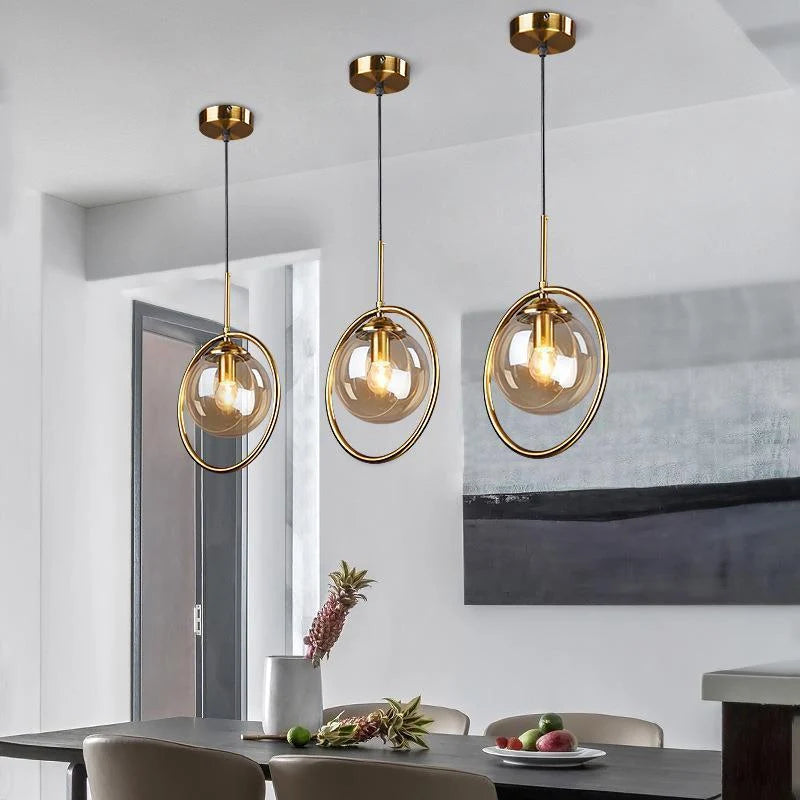 Pendant Light | Glass Shade & Metal Ring, Dimmable & 3-Colour Switch