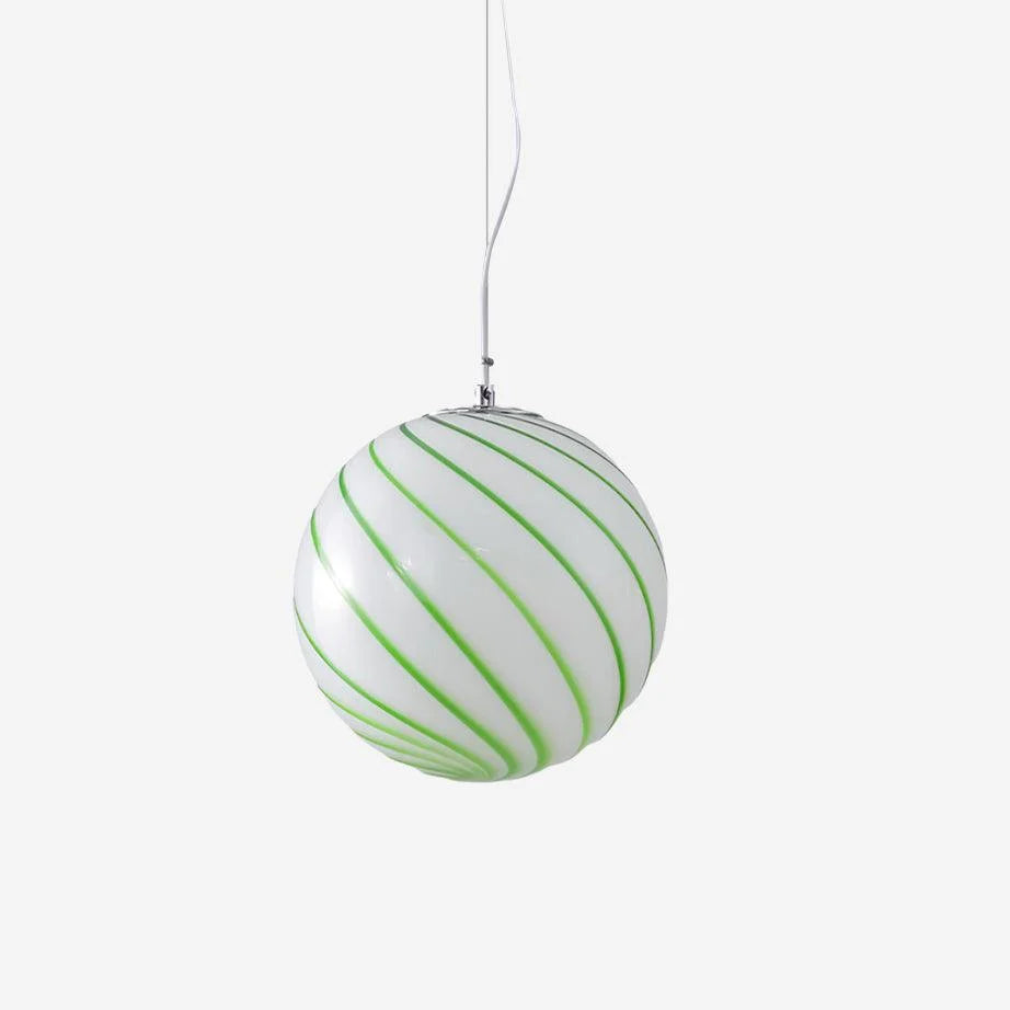Pendant Light | Green Glass Swirl Globe & E26/E27 Socket | Hardwired