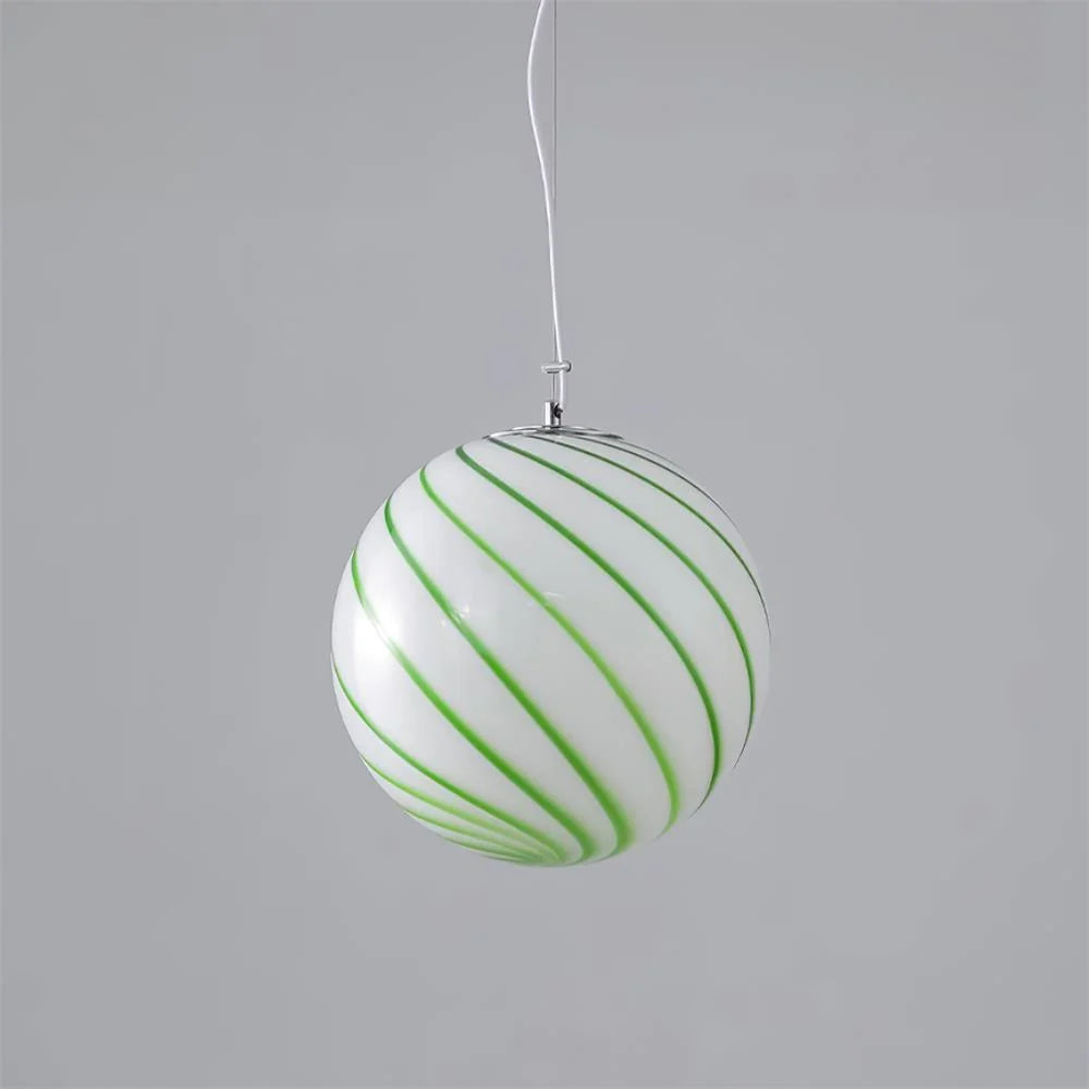 Pendant Light | Green Glass Swirl Globe & E26/E27 Socket | Hardwired