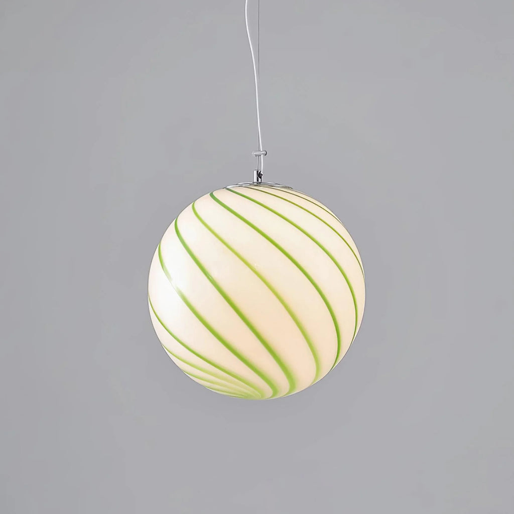 Pendant Light | Green Glass Swirl Globe & E26/E27 Socket | Hardwired