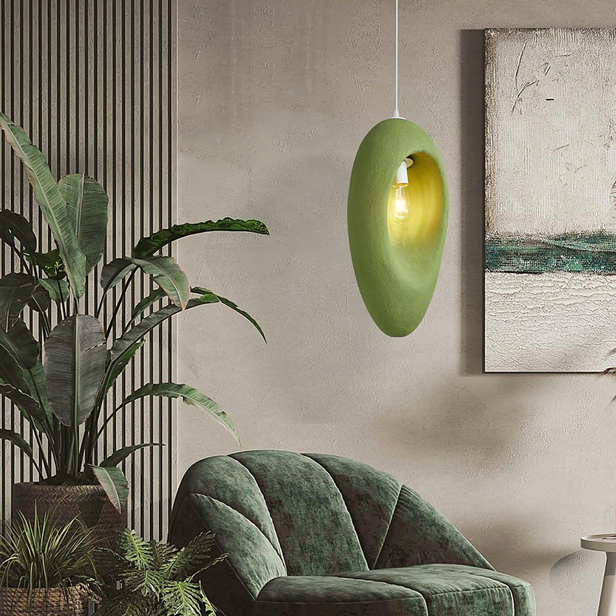 Pendant Light | Green Molded Polystyrene & LED-Compatible | 29 cm Diameter
