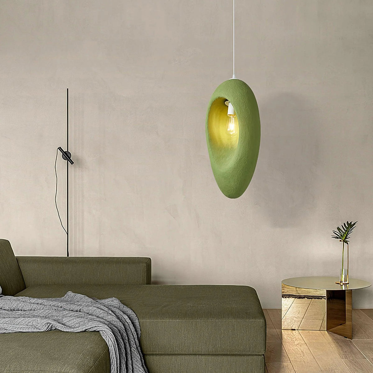 Pendant Light | Green Molded Polystyrene & LED-Compatible | 29 cm Diameter