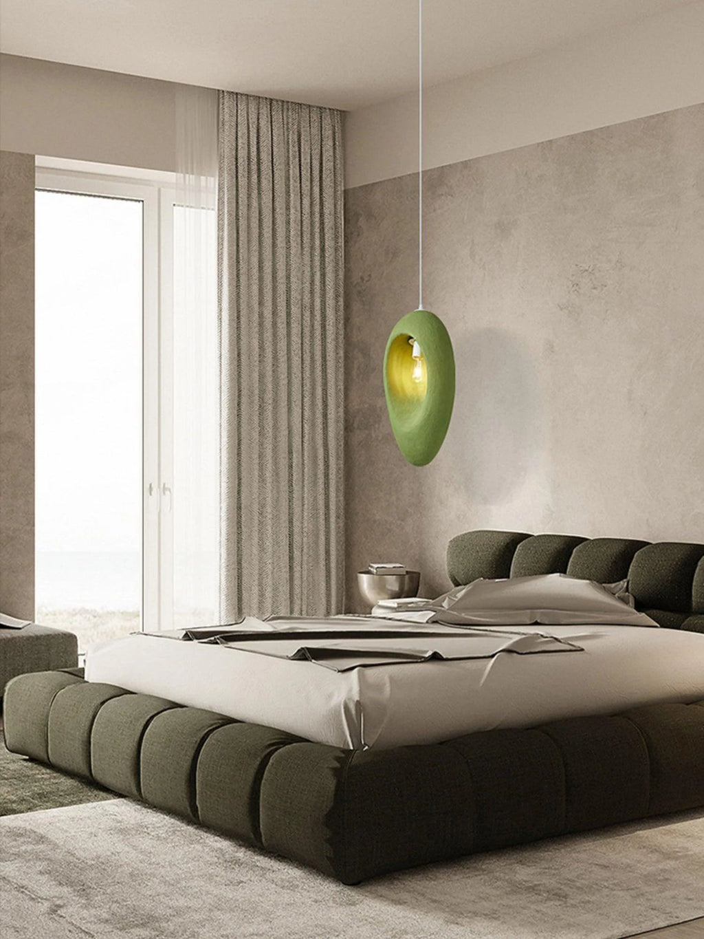 Pendant Light | Green Molded Polystyrene & LED-Compatible | 29 cm Diameter