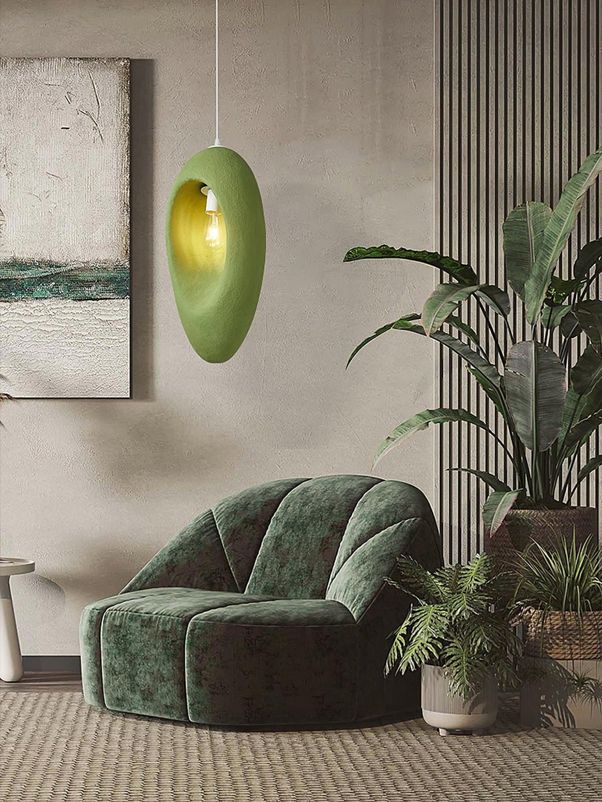 Pendant Light | Green Molded Polystyrene & LED-Compatible | 29 cm Diameter