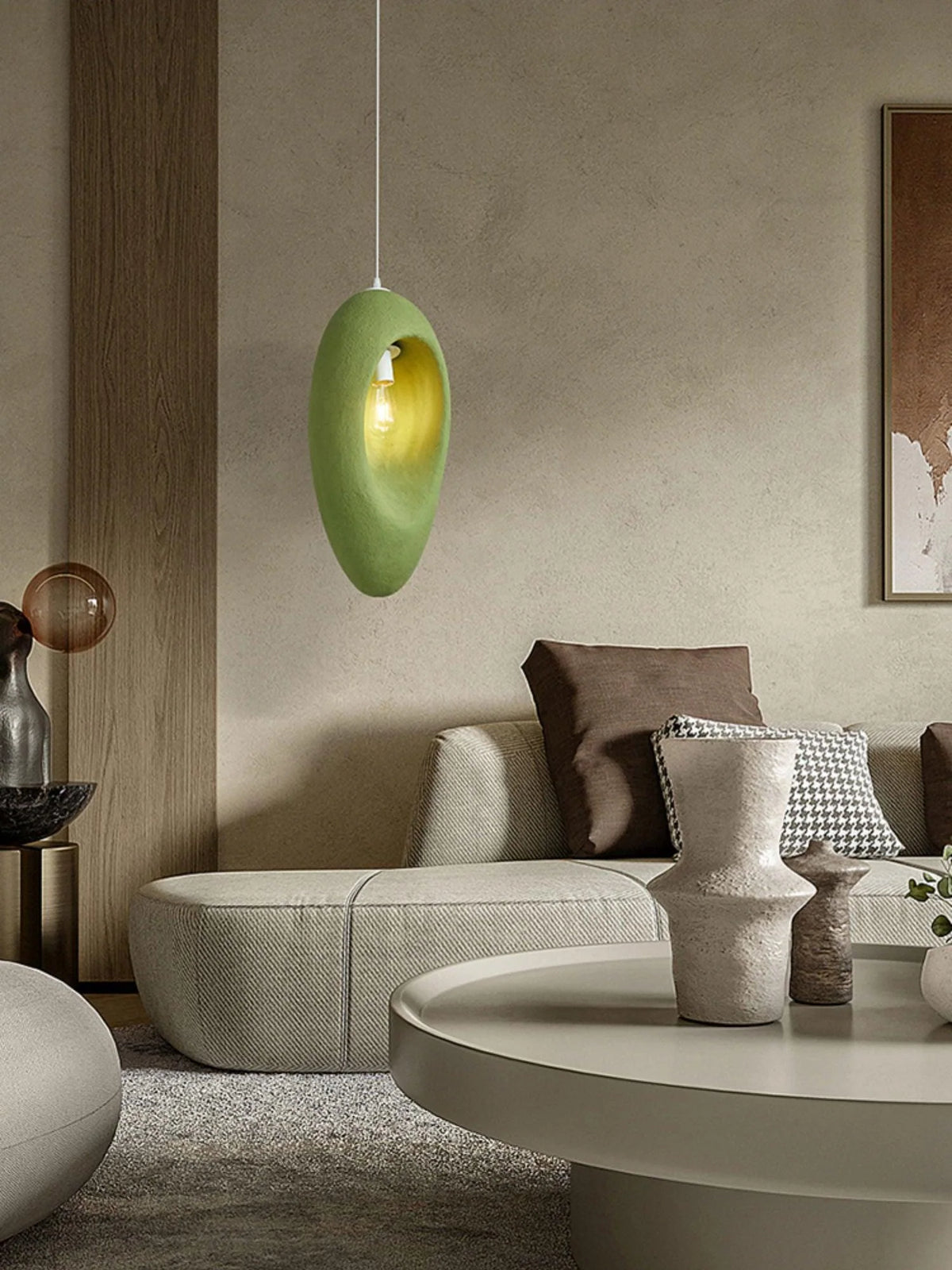 Pendant Light | Green Molded Polystyrene & LED-Compatible | 29 cm Diameter