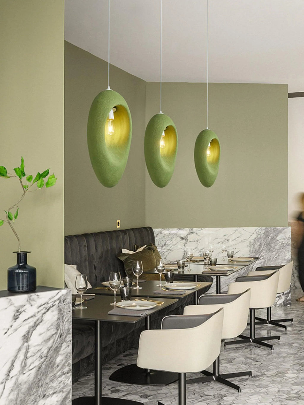 Pendant Light | Green Molded Polystyrene & LED-Compatible | 29 cm Diameter