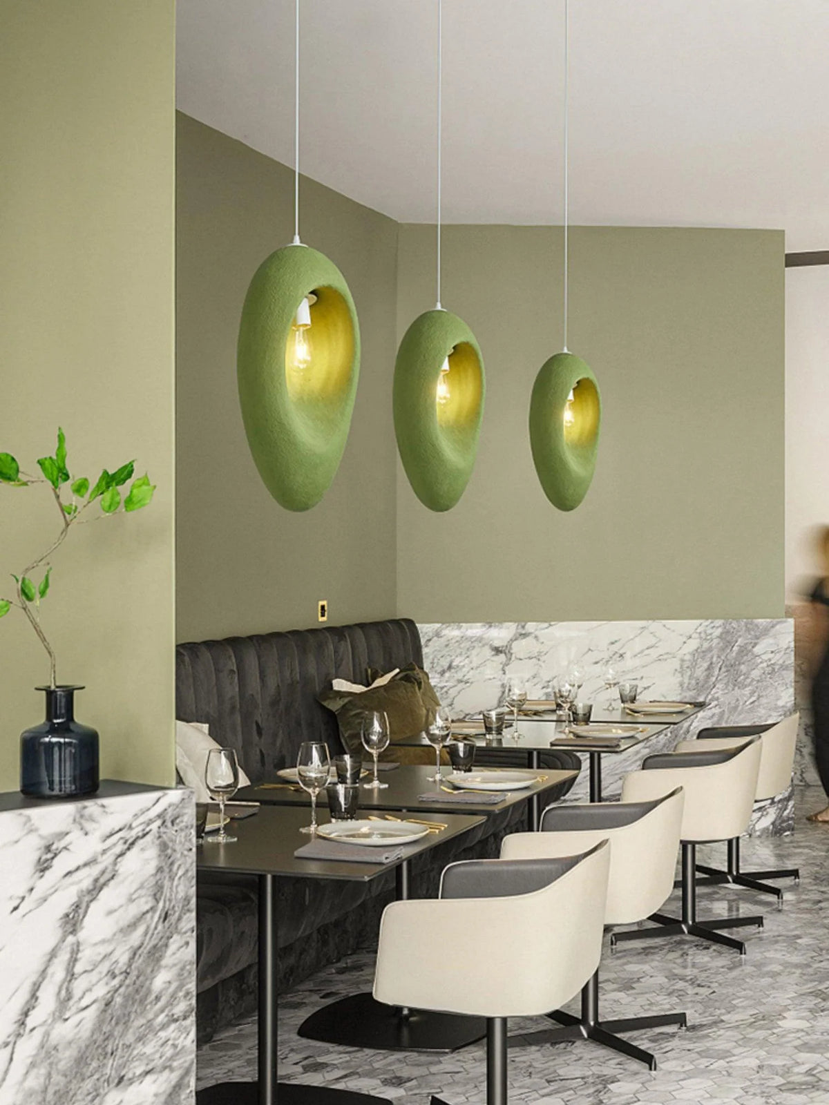 Pendant Light | Green Molded Polystyrene & LED-Compatible | 29 cm Diameter