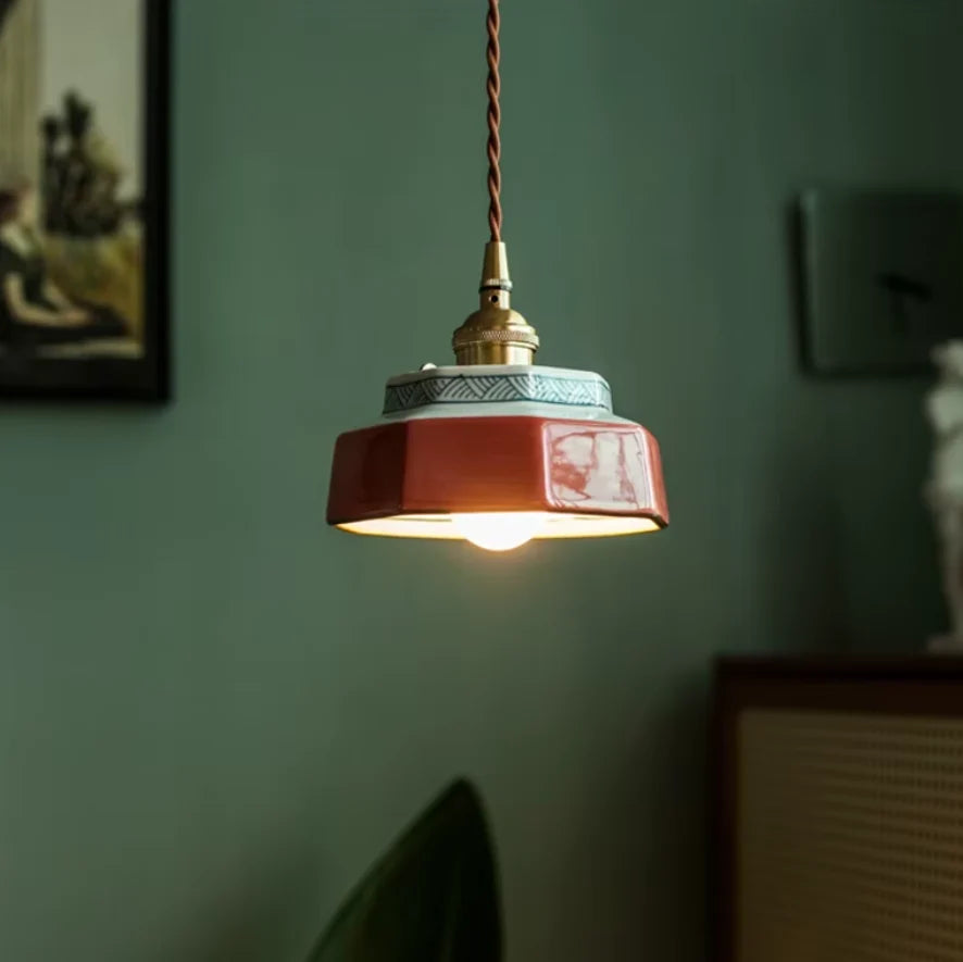 Pendant Light | Hand-Painted Porcelain & Polished Copper | 200 cm Adjustable Cord