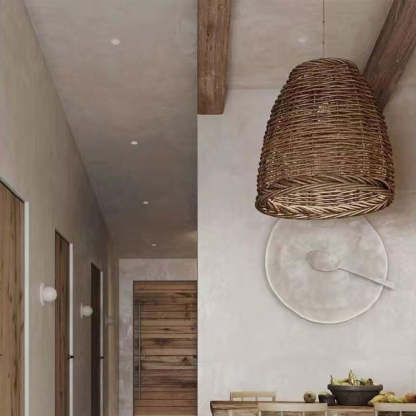 Pendant Light | Hand-Woven Rattan Shade, Metal Fixture & Adjustable Cord