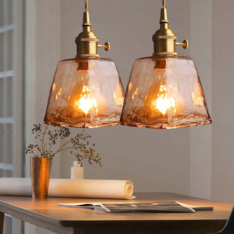 Pendant Light | Industrial Brass & Glass | LED Bulb Included
