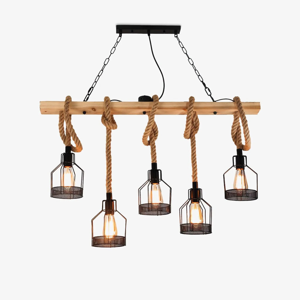 Pendant Light | Industrial Grenade Design Hemp Rope & Metal | Adjustable Height
