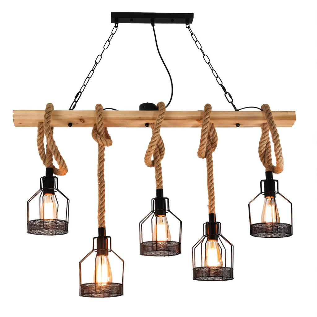 Pendant Light | Industrial Grenade Design Hemp Rope & Metal | Adjustable Height