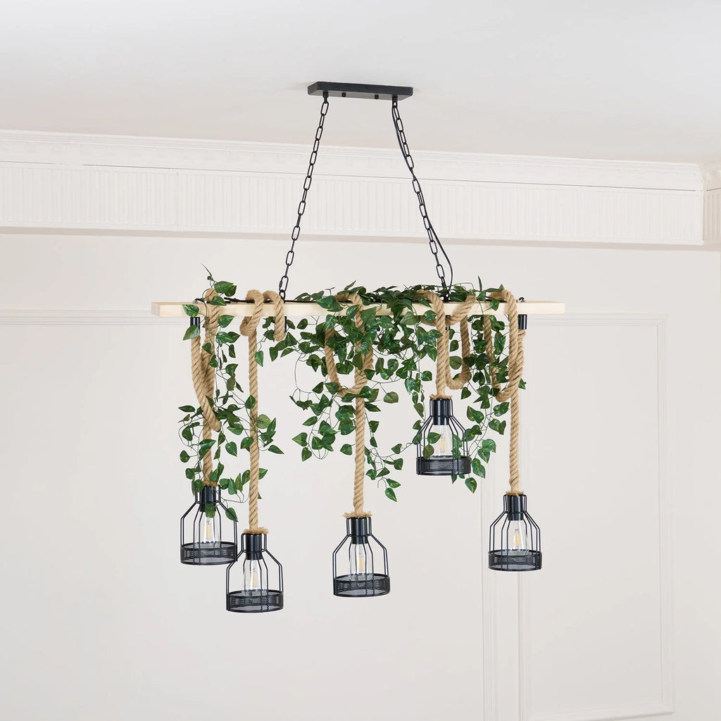 Pendant Light | Industrial Grenade Design Hemp Rope & Metal | Adjustable Height