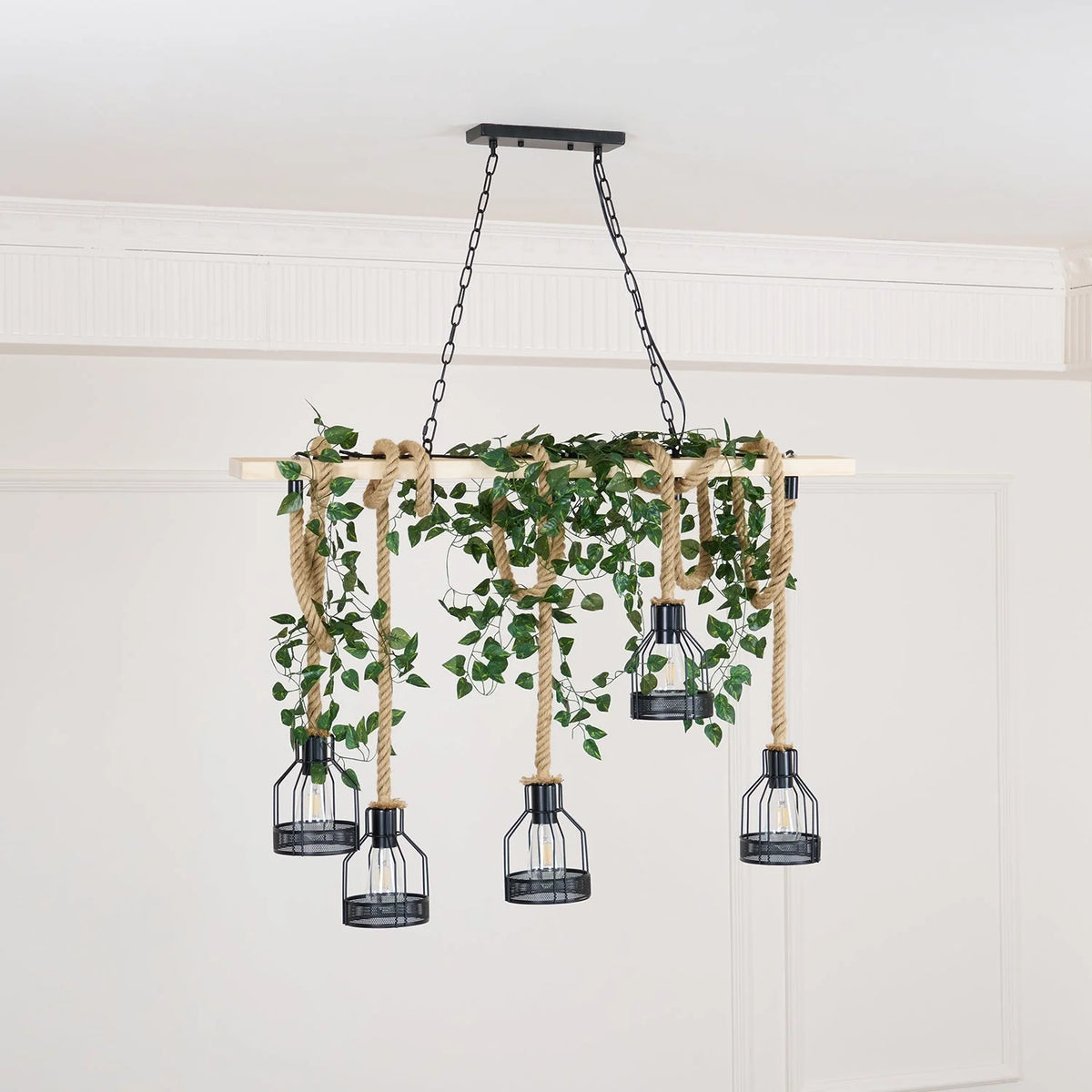 Pendant Light | Industrial Grenade Design Hemp Rope & Metal | Adjustable Height