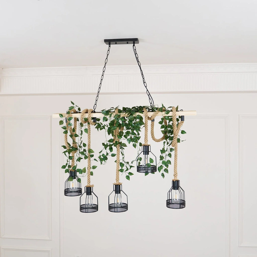 Pendant Light | Industrial Grenade Design Hemp Rope & Metal | Adjustable Height