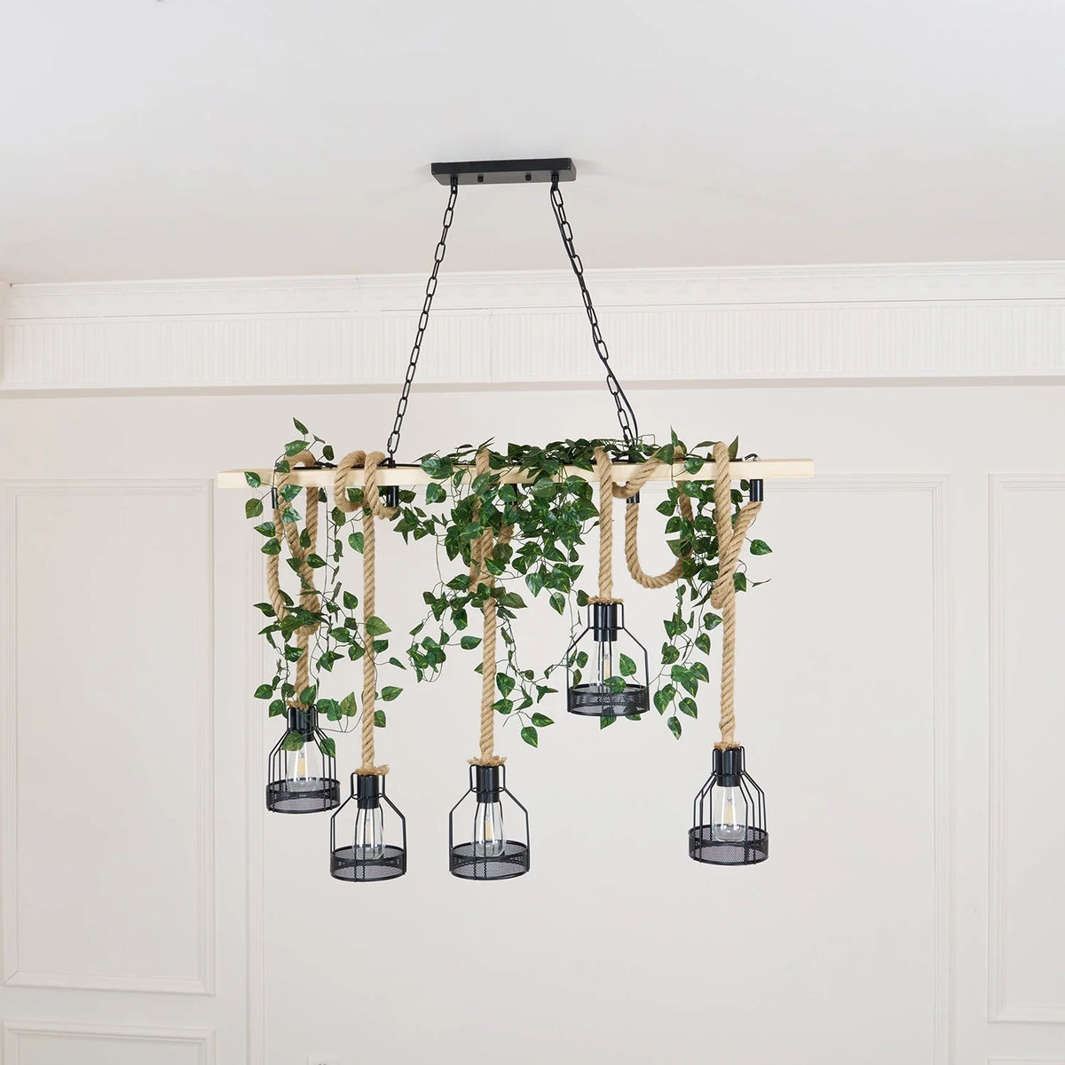 Pendant Light | Industrial Grenade Design Hemp Rope & Metal | Adjustable Height