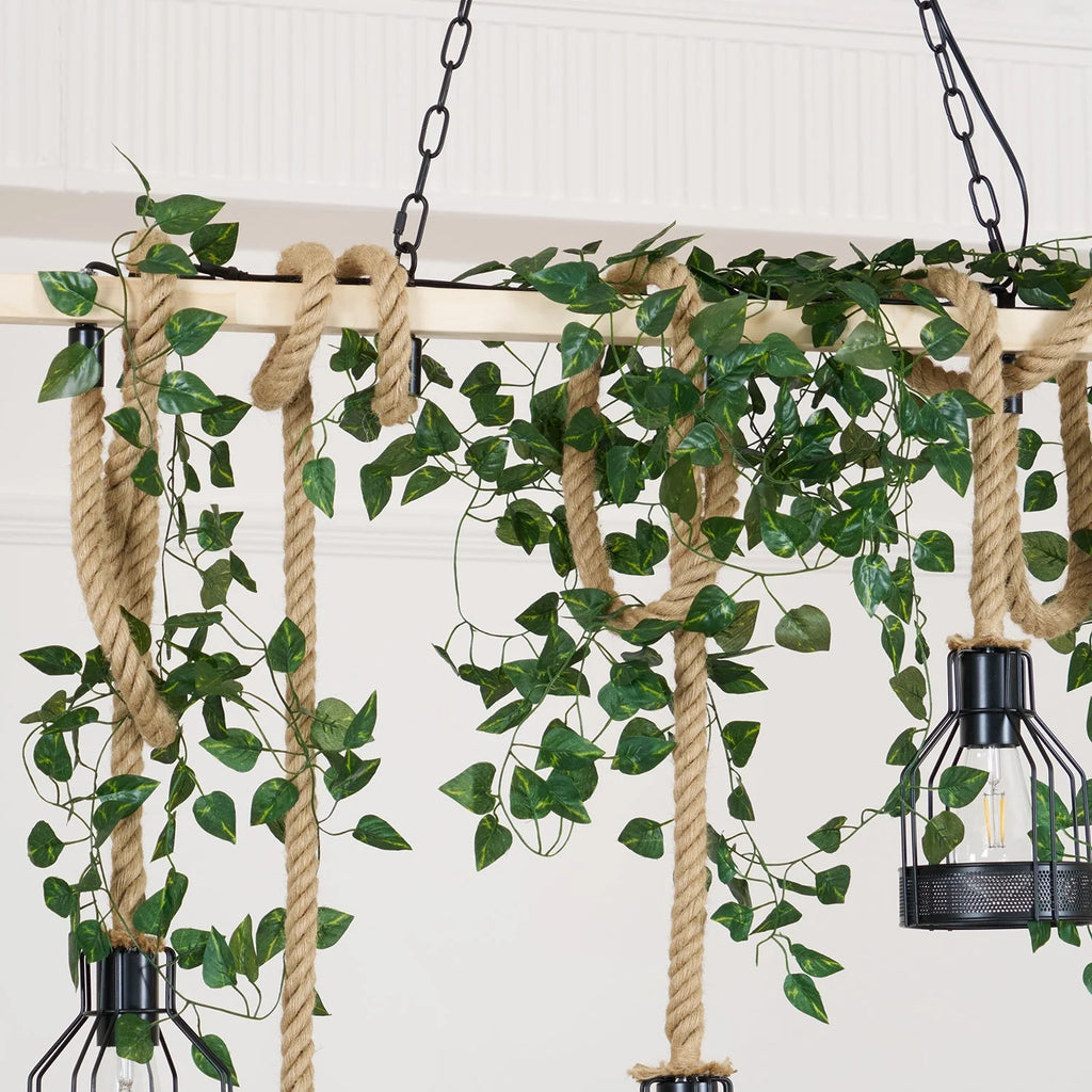 Pendant Light | Industrial Grenade Design Hemp Rope & Metal | Adjustable Height