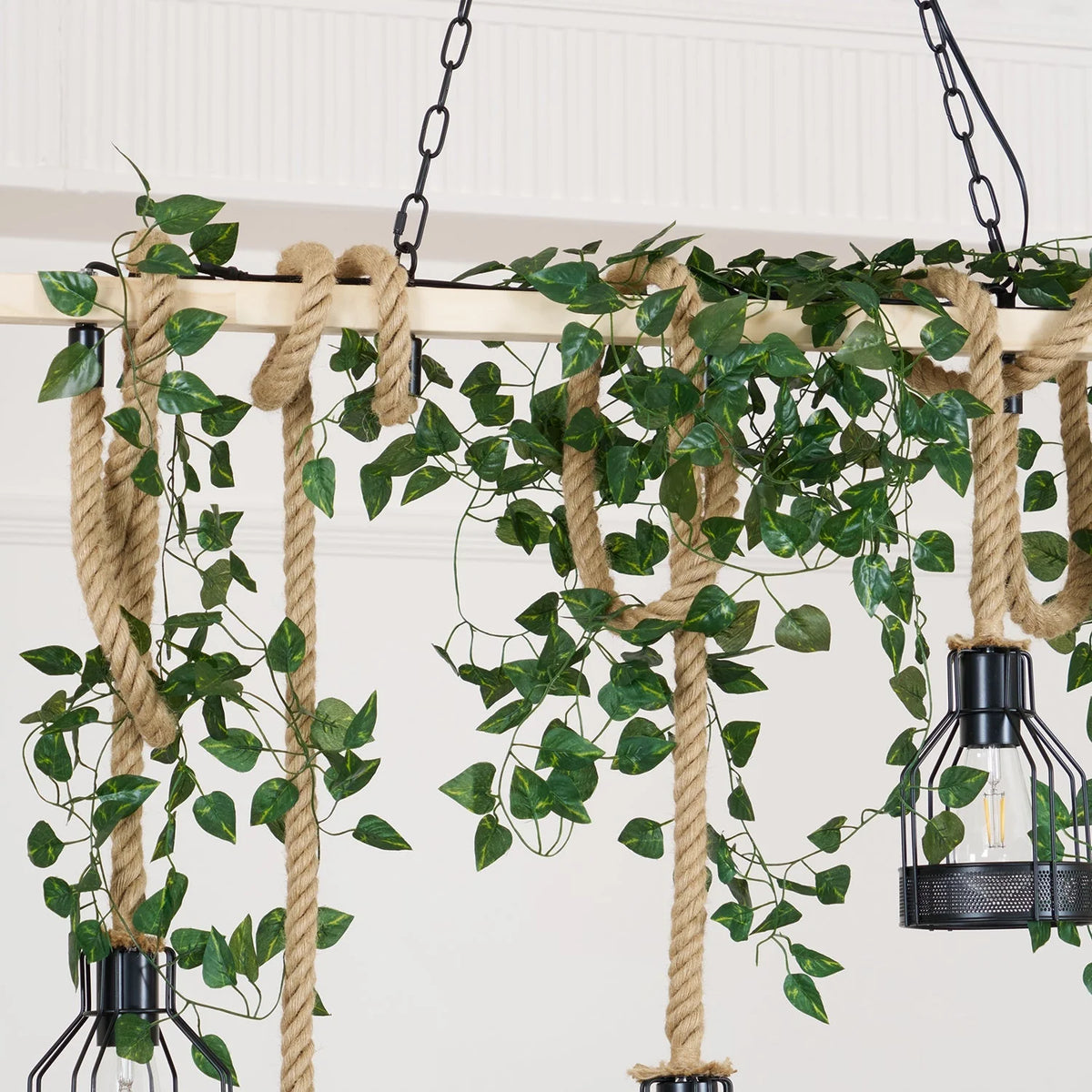 Pendant Light | Industrial Grenade Design Hemp Rope & Metal | Adjustable Height