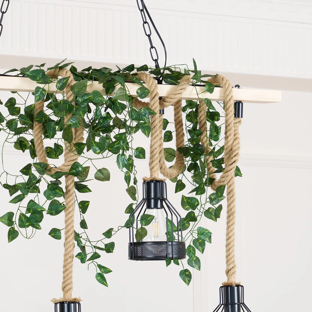 Pendant Light | Industrial Grenade Design Hemp Rope & Metal | Adjustable Height