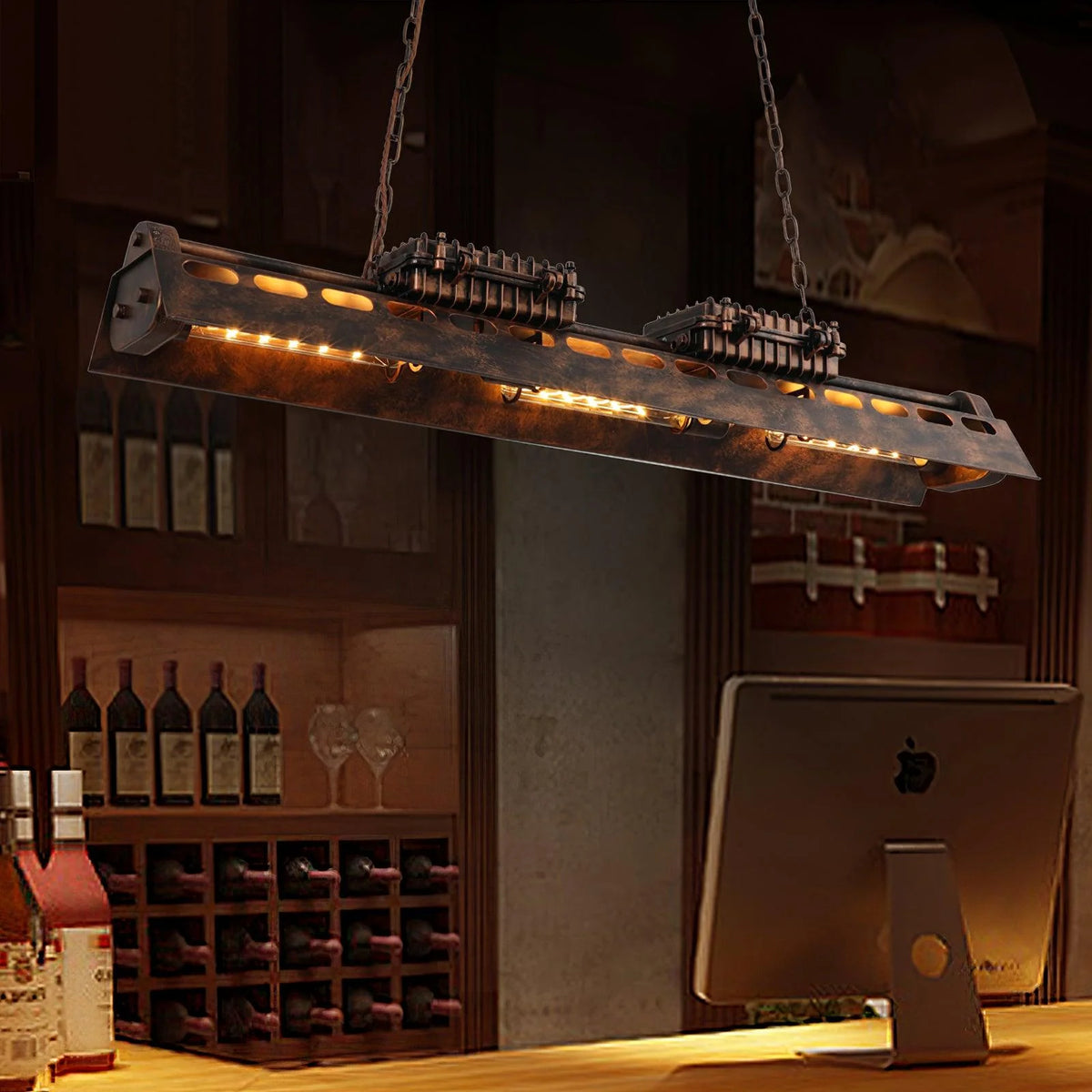 Pendant Light | Industrial Steampunk Bronze Finish & Adjustable Chain