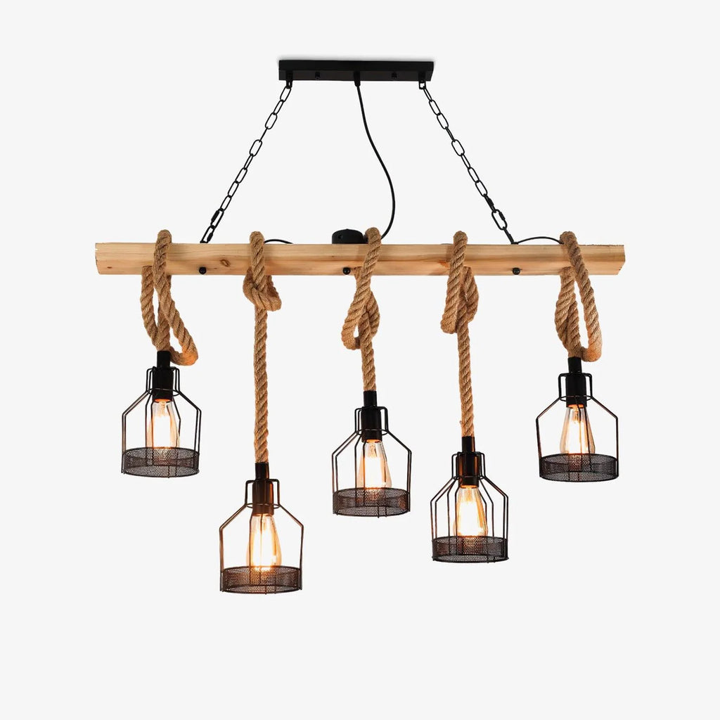 Pendant Light | Industrial Sustainable Hemp Rope & Metal Frame | 3/5/8 Bulb Options