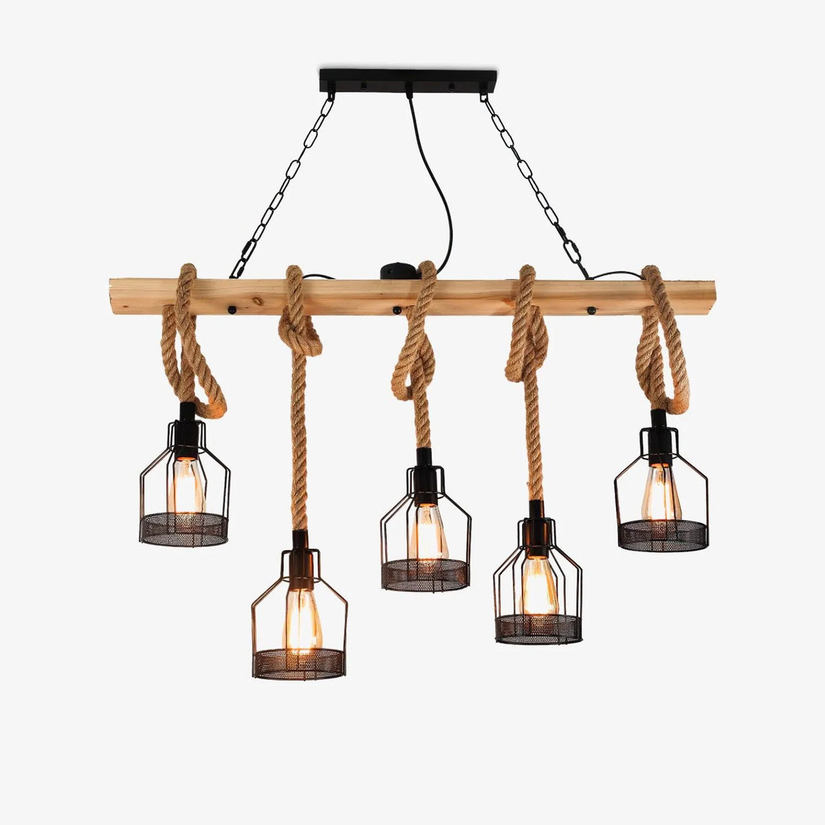 Pendant Light | Industrial Sustainable Hemp Rope & Metal Frame | 3/5/8 Bulb Options