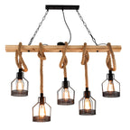 Pendant Light | Industrial Sustainable Hemp Rope & Metal Frame | 3/5/8 Bulb Options