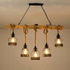 Pendant Light | Industrial Sustainable Hemp Rope & Metal Frame | 3/5/8 Bulb Options