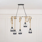 Pendant Light | Industrial Sustainable Hemp Rope & Metal Frame | 3/5/8 Bulb Options