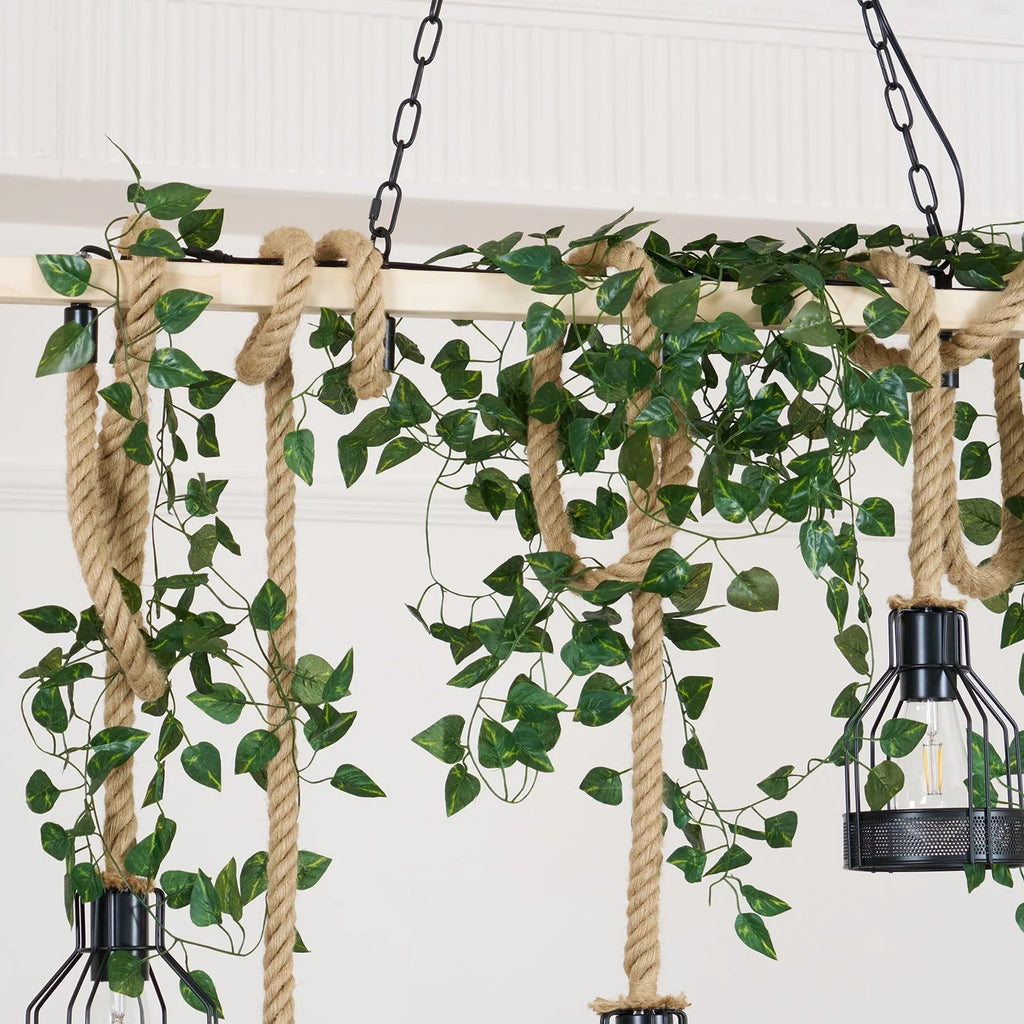 Pendant Light | Industrial Sustainable Hemp Rope & Metal Frame | 3/5/8 Bulb Options