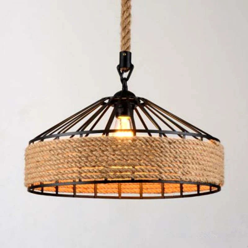 Pendant Light | Iron & Rope Dome Warm LED Included | Adjustable Cord 60–120 cm