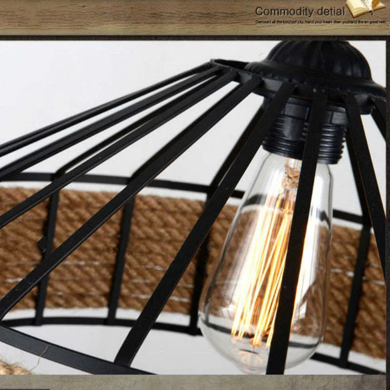 Pendant Light | Iron & Rope Dome Warm LED Included | Adjustable Cord 60–120 cm
