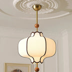 Pendant Light | Lantern-Style Fabric Shade & Metal-Wood Fixture | Dining & Bedroom
