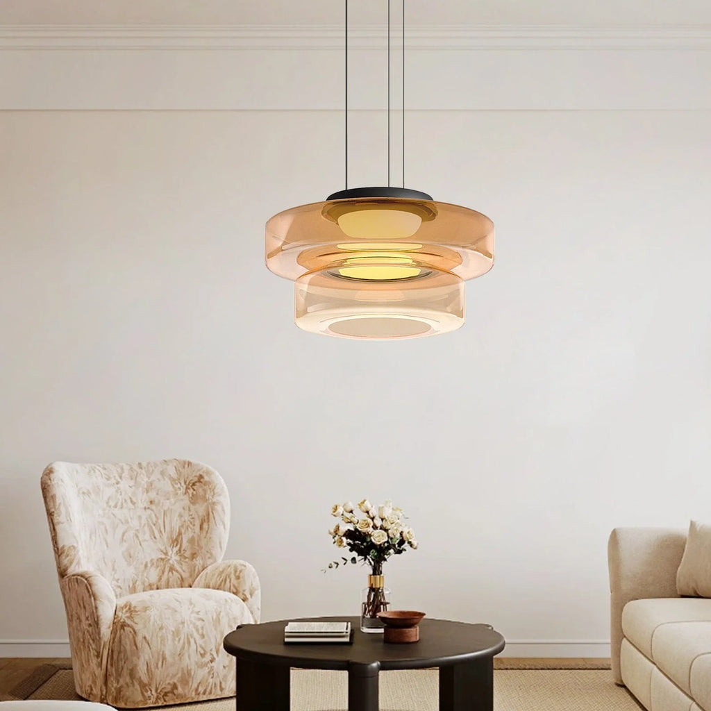 Pendant Light | Layered Glass Shade & Metal Frame