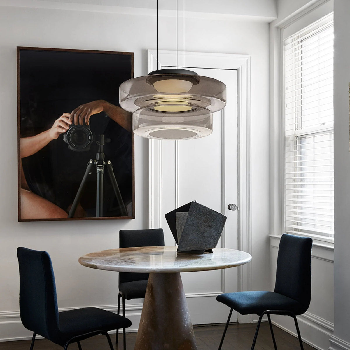 Pendant Light | Layered Glass Shade & Metal Frame