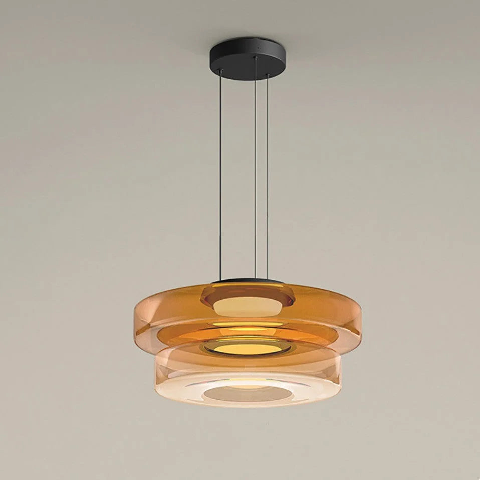 Pendant Light | Layered Multi-Tiered Metal & Glass Warm LED