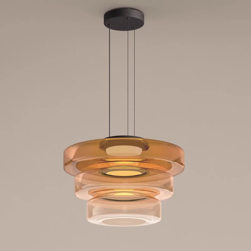 Pendant Light | Layered Multi-Tiered Metal & Glass Warm LED