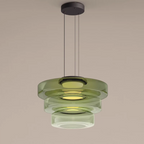 Pendant Light | Layered Multi-Tiered Metal & Glass Warm LED
