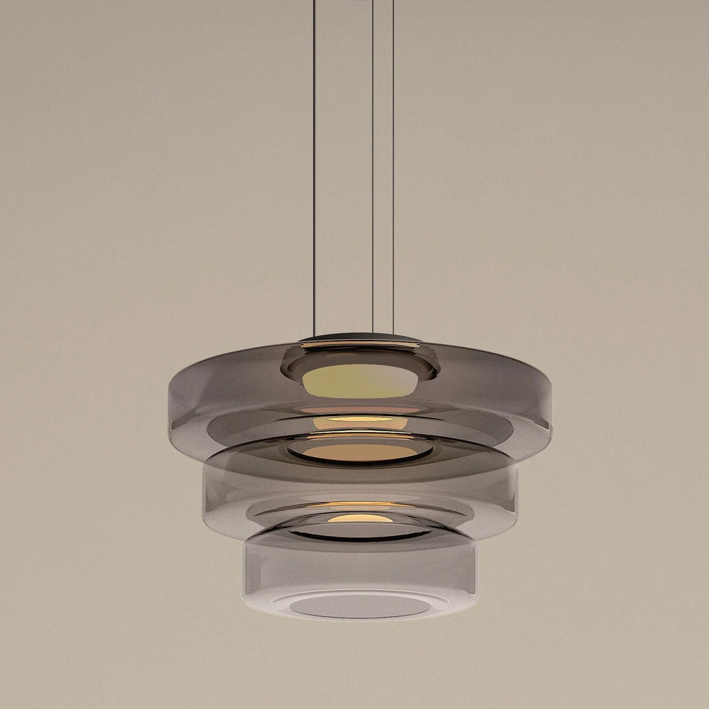 Pendant Light | Layered Multi-Tiered Metal & Glass Warm LED