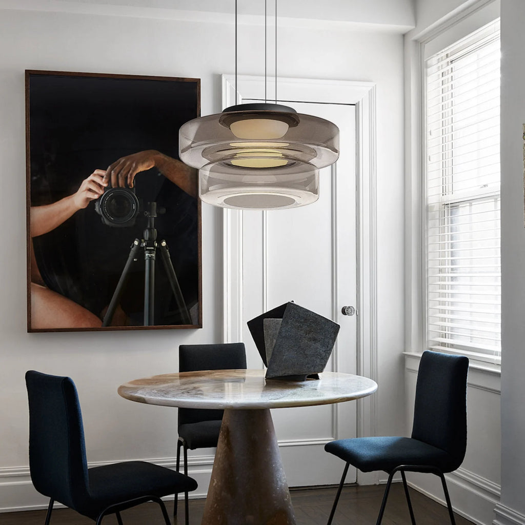 Pendant Light | Layered Multi-Tiered Metal & Glass Warm LED